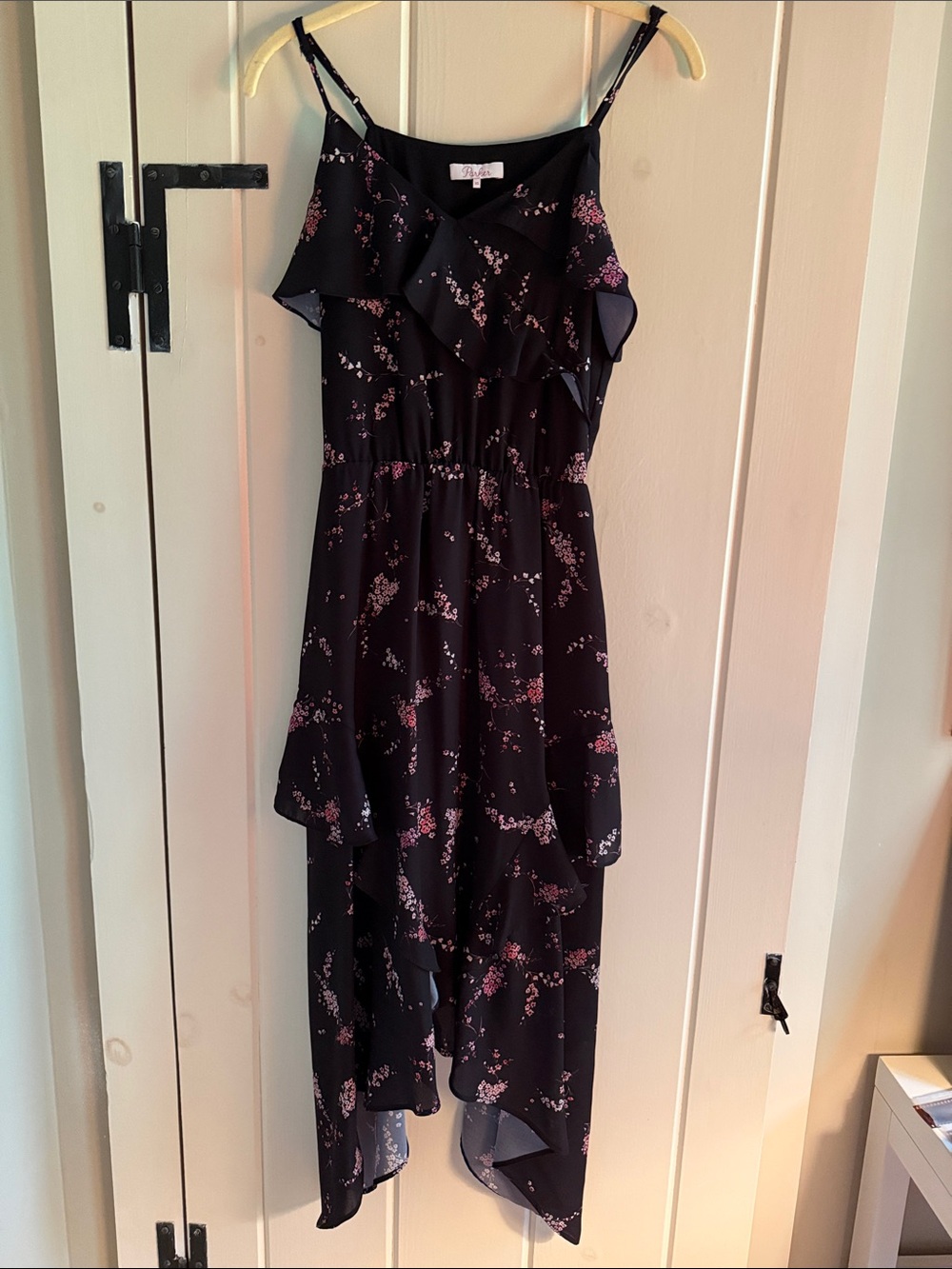 Parker Black Floral Ruffle dress